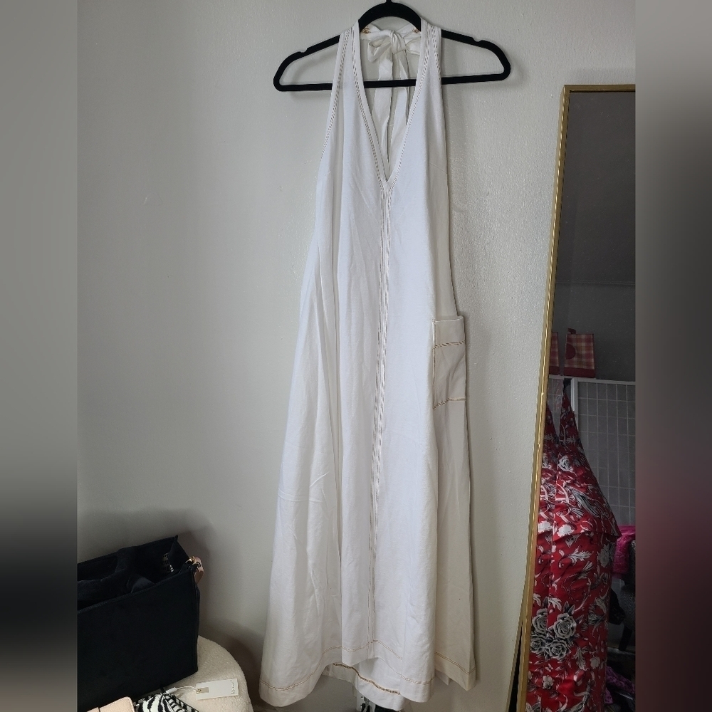 Free People White Asymmetrical Halter Maxi Dress